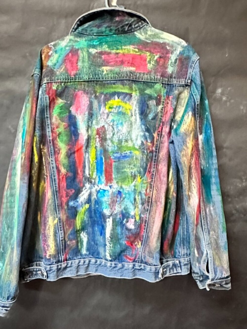 Adam Levine Denim Jacket Size Extra Large Xl Hand Painted Jeans Abstract Art - Picture 10 of 12